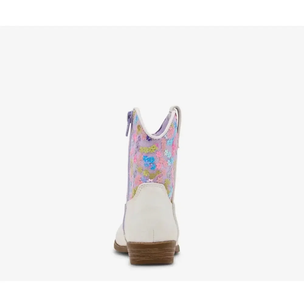 New Steve Madden Peek Floral Girly Coquette White Cow Girl Western Boot Size 5M